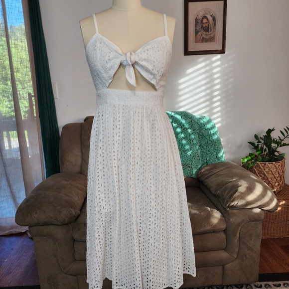 Michael Kors Eyelet Knot Front Midi Dress Size 2 - Picture 1 of 8